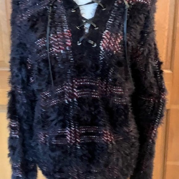 Rock & Republic plaid hooded fuzzy sweater Large - Picture 2 of 5